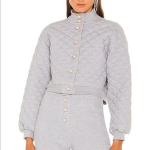 Claudia pearl button Quilted Jacket in Heather Grey